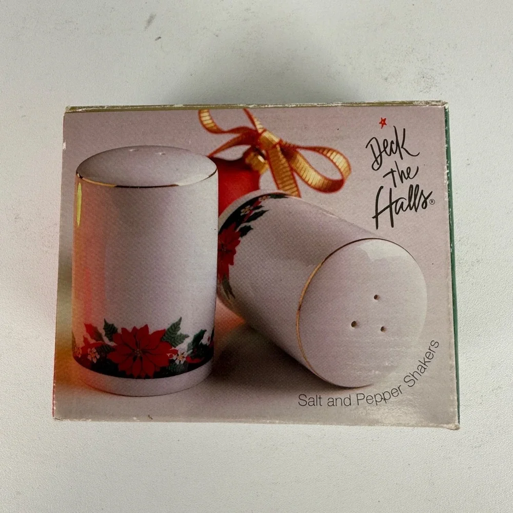 Vintage‎ Tienshan Deck the Halls Salt & Pepper Shakers 1994 Boxed Set